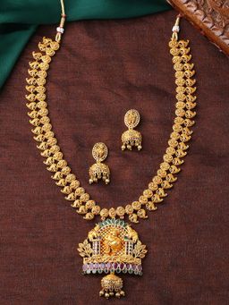 Estele - Gold Plated CZ Lord Krishna Designer Necklace Set with Pearls for Women
